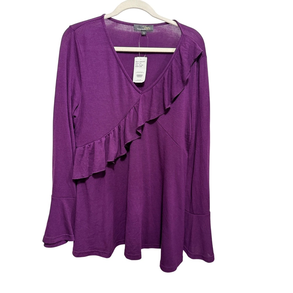 Suzanne Betro SB Signature Ruffle V Neck Tunic XL NWT Purple Whimsigoth Blouse